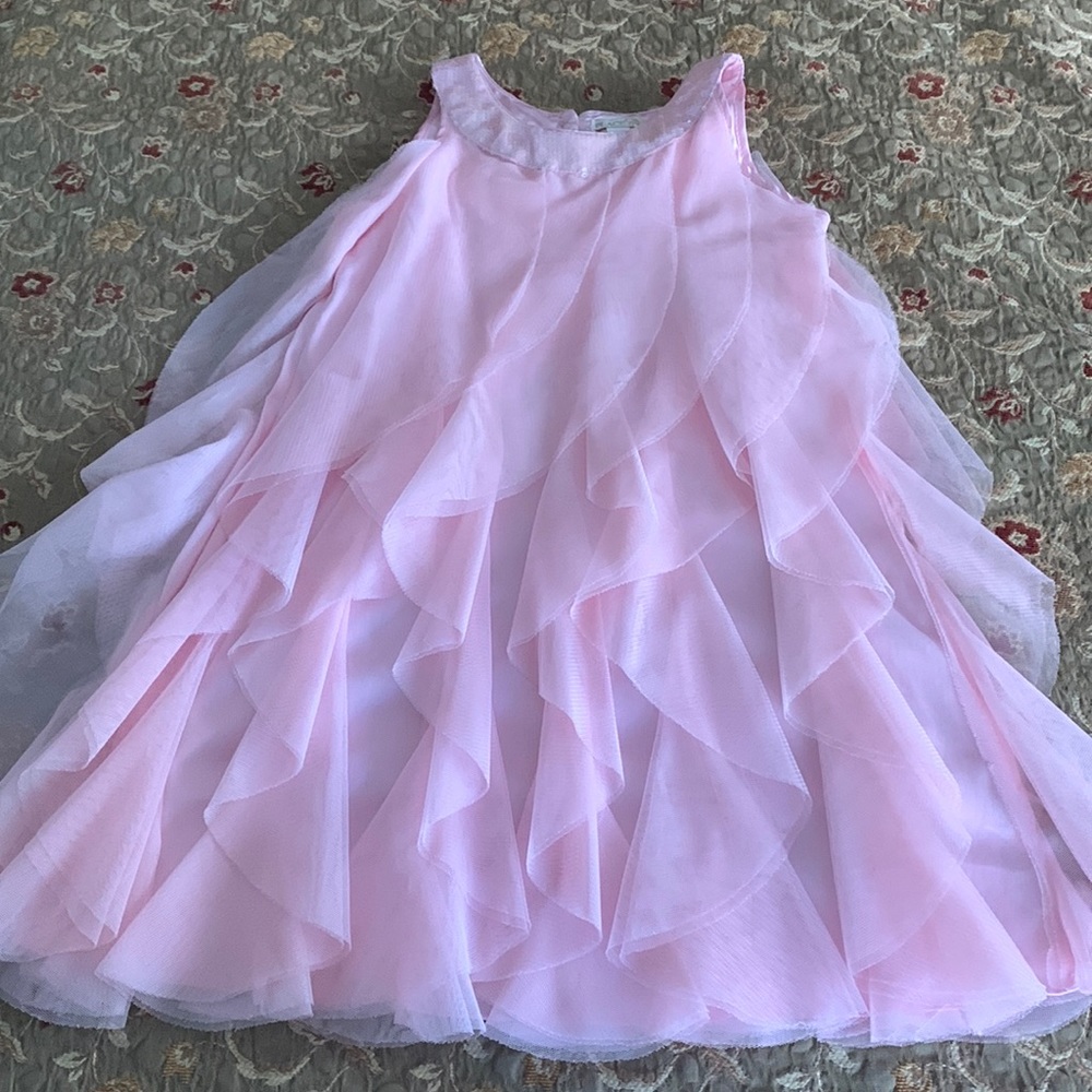 Pink tulle ruffle dress with sequin collar
